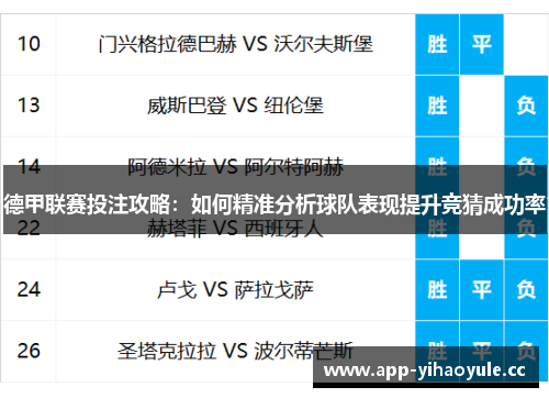 德甲联赛投注攻略：如何精准分析球队表现提升竞猜成功率